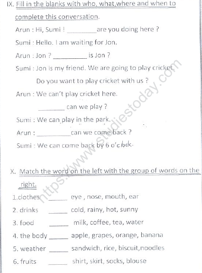 cbse class 1 english revision worksheet set 2 practice worksheet for